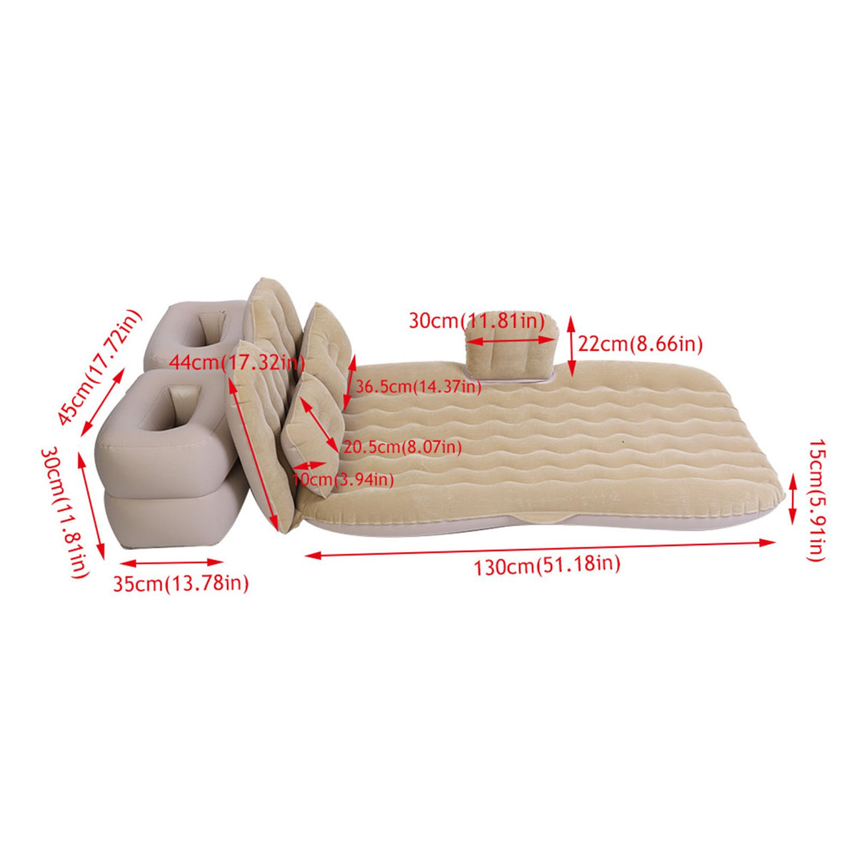 Inflatable Bed Mattress Indoor Outdoor Camping Travel Car Back Seat Air Beds Cushion(Beige)