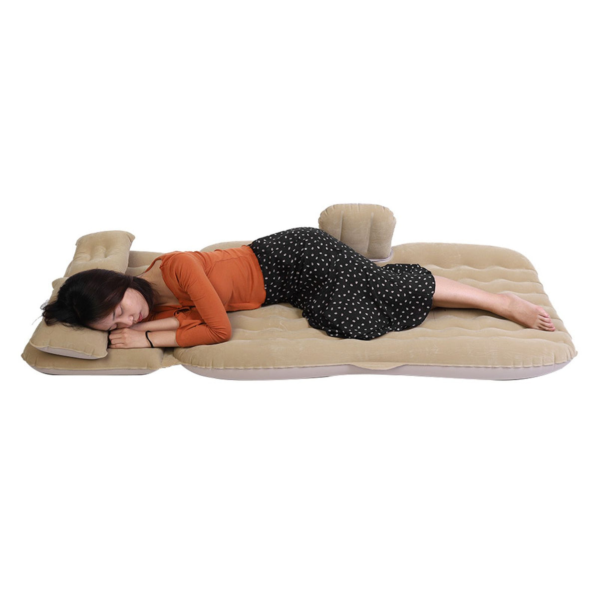 Inflatable Bed Mattress Indoor Outdoor Camping Travel Car Back Seat Air Beds Cushion(Beige)