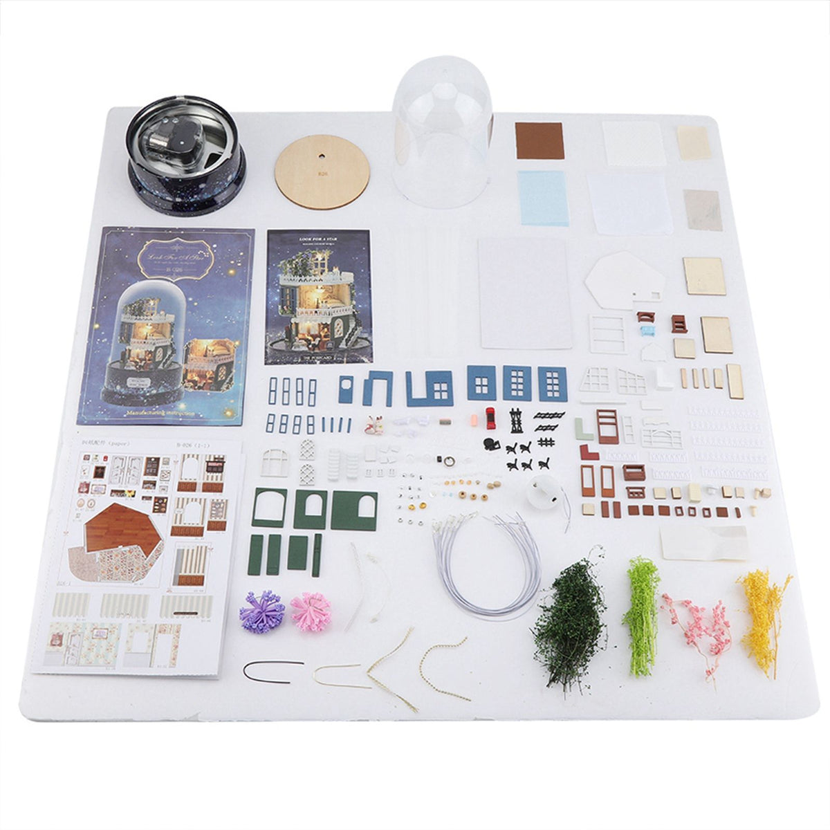 Creative DIY Dollhouse Dream House Miniature with Rotate Music Box Dust Cover LED Light