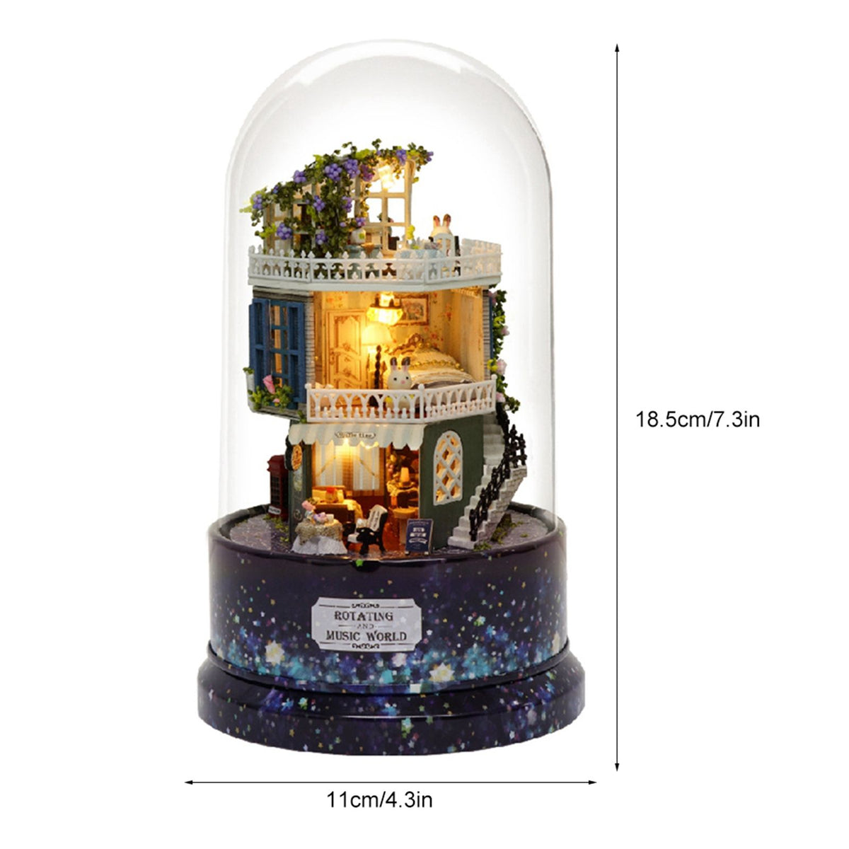 Creative DIY Dollhouse Dream House Miniature with Rotate Music Box Dust Cover LED Light