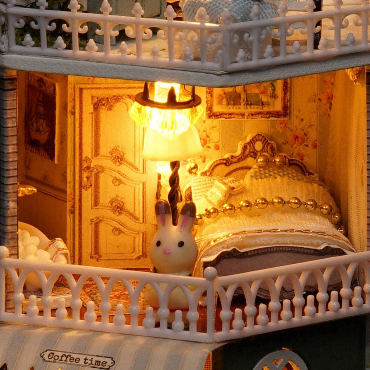 Creative DIY Dollhouse Dream House Miniature with Rotate Music Box Dust Cover LED Light
