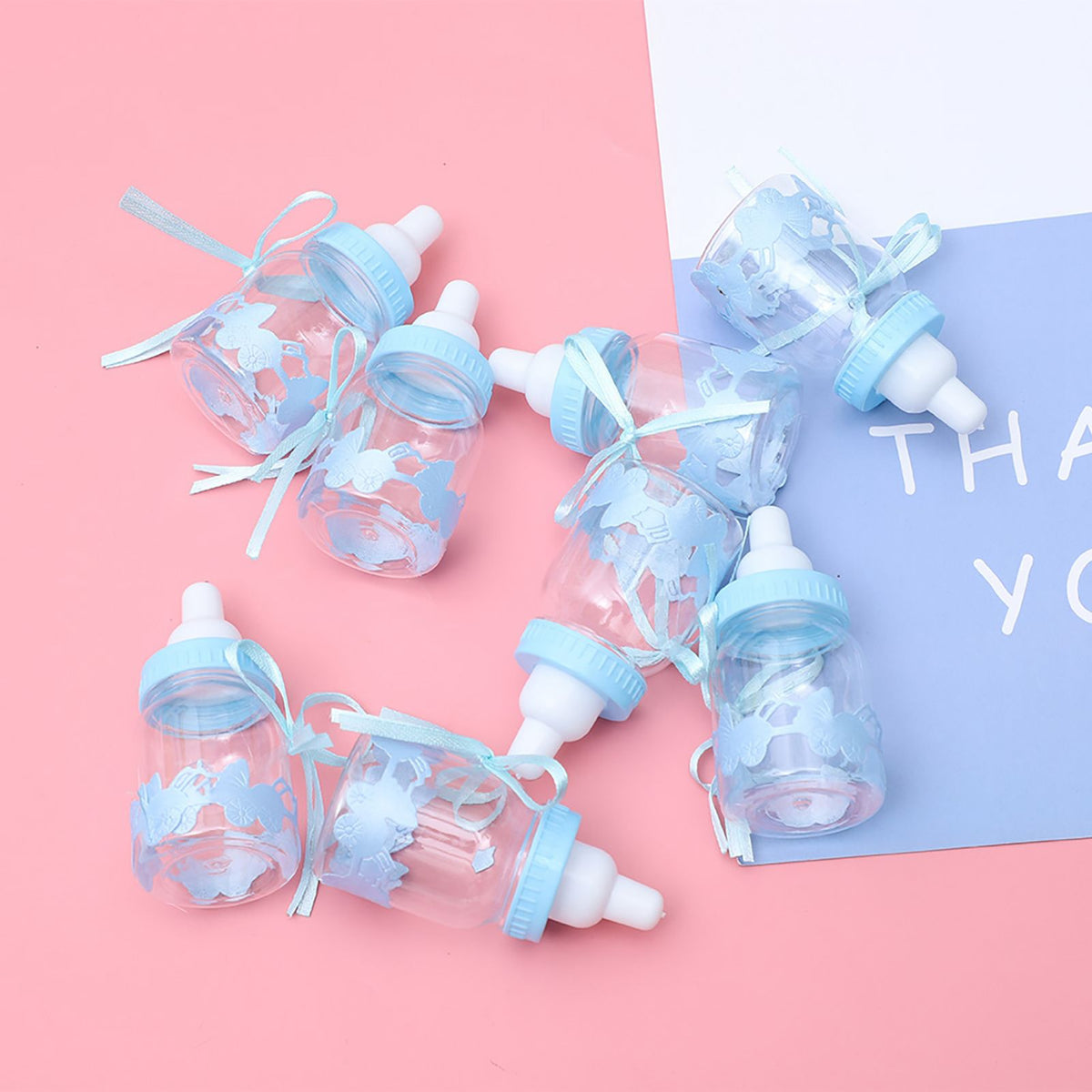 30pcs Cute Feeding Bottle Shape Candy Boxes for Event Christening Party Decoration Blue