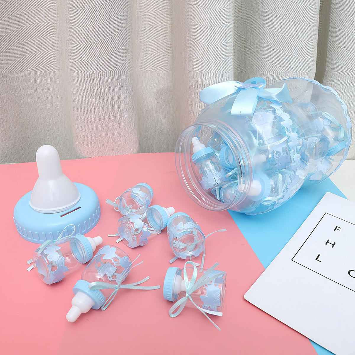 30pcs Cute Feeding Bottle Shape Candy Boxes for Event Christening Party Decoration Blue