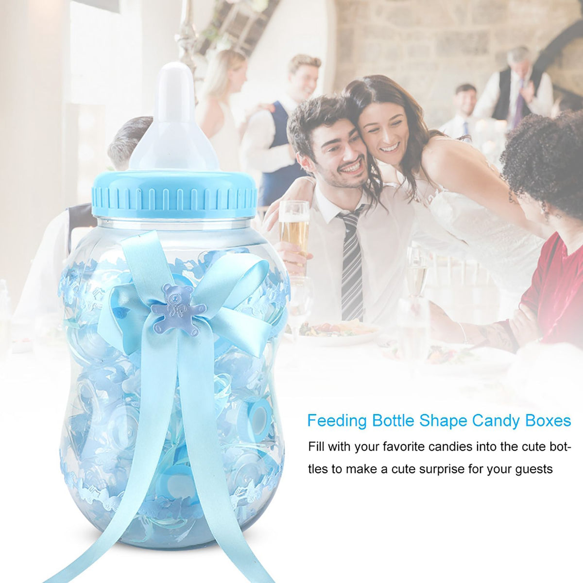 30pcs Cute Feeding Bottle Shape Candy Boxes for Event Christening Party Decoration Blue