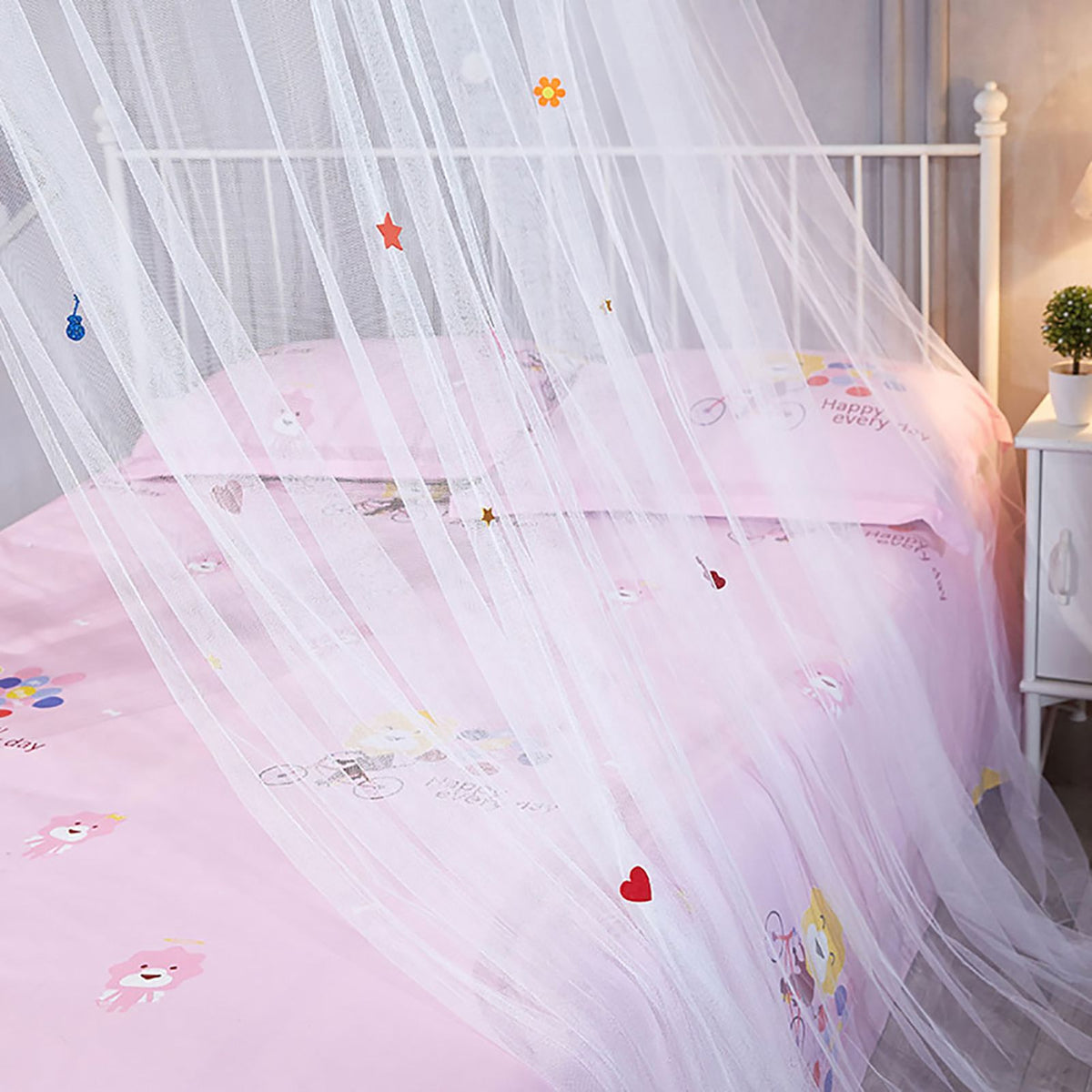 Round Canopy Lace Princess Style Mosquito Net Bed Curtain for Children Bed (White)