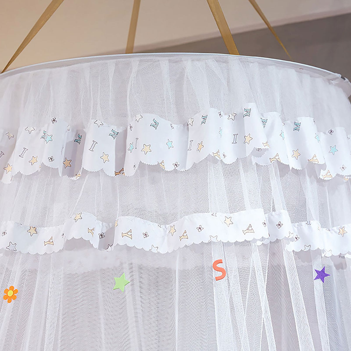 Round Canopy Lace Princess Style Mosquito Net Bed Curtain for Children Bed (White)