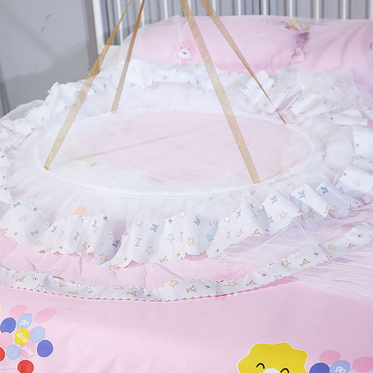 Round Canopy Lace Princess Style Mosquito Net Bed Curtain for Children Bed (White)