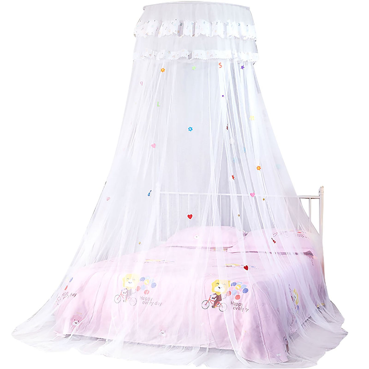 Round Canopy Lace Princess Style Mosquito Net Bed Curtain for Children Bed (White)