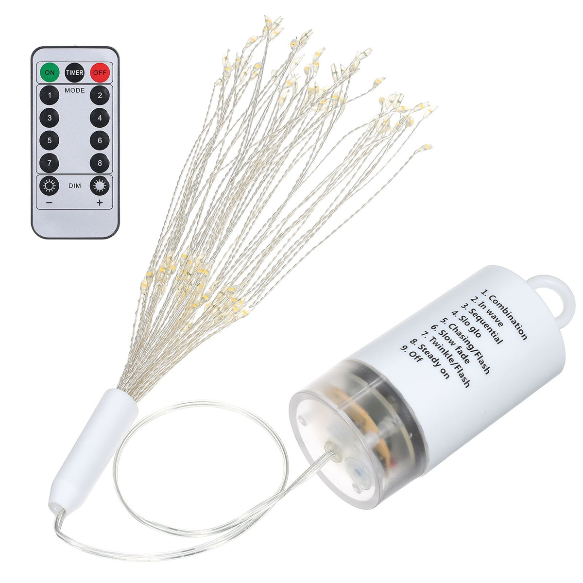 Fairy Firework String Light with Remote Control 120 LEDs Dimmable 8 Lighting Modes Wire Lights Decorative Hanging Starburst Lamp for Christmas Patio Indoor Outdoor Decoration