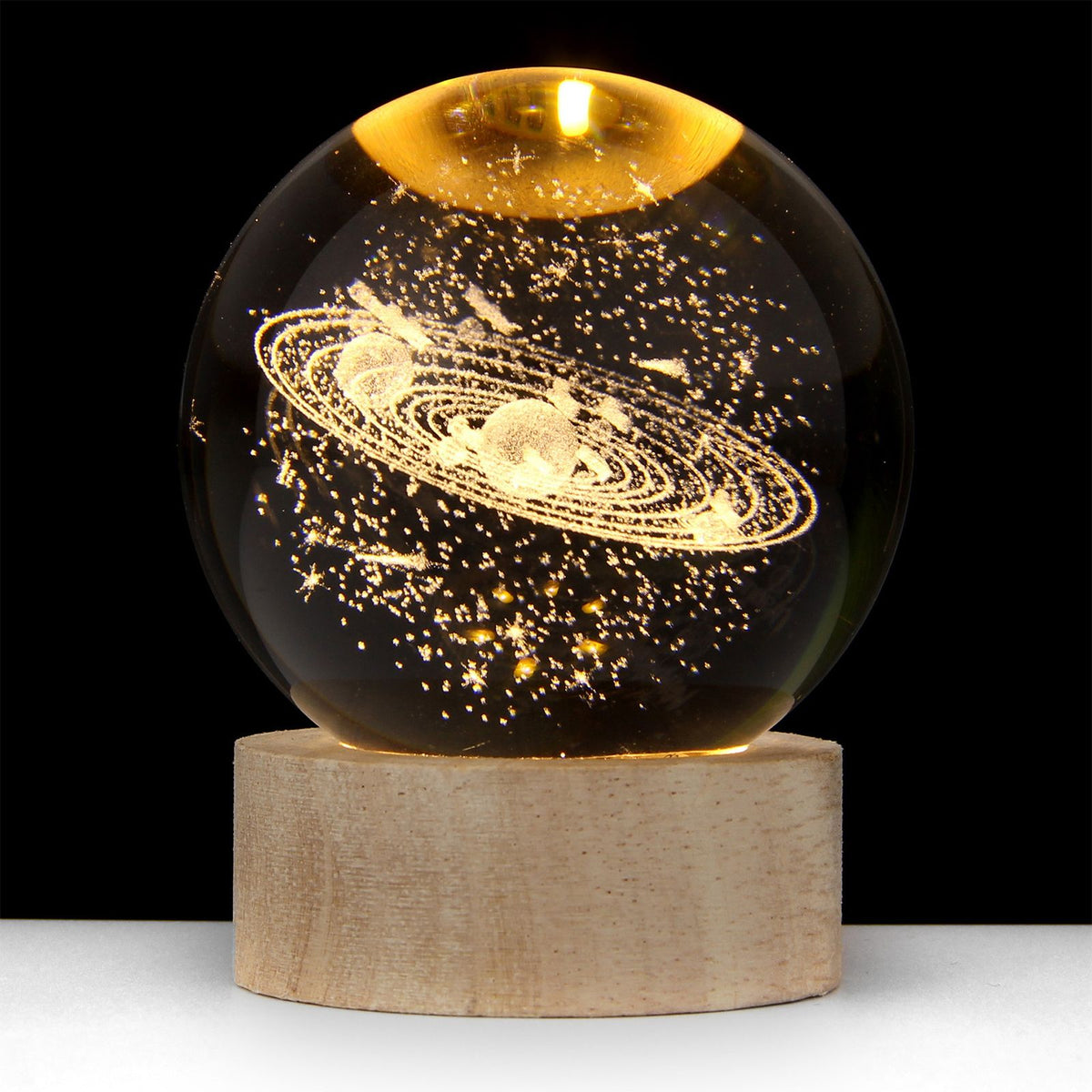 3D Crystal Ball with Warm Light Wooden Base Small Night Light Desktop Decoration Ornaments Holiday Gift USB Plug and Play