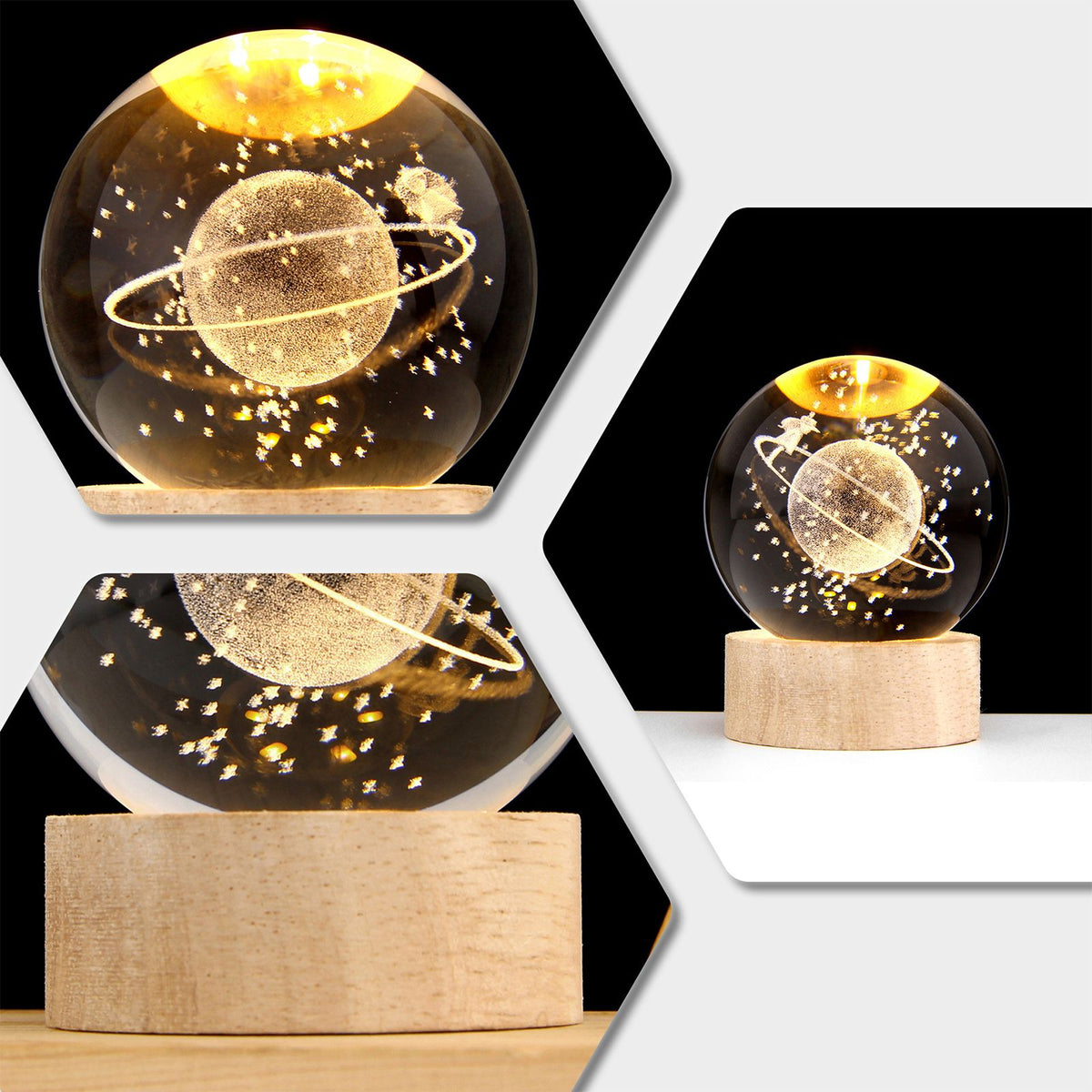 3D Crystal Ball with Warm Light Wooden Base Small Night Light Desktop Decoration Ornaments Holiday Gift USB Plug and Play