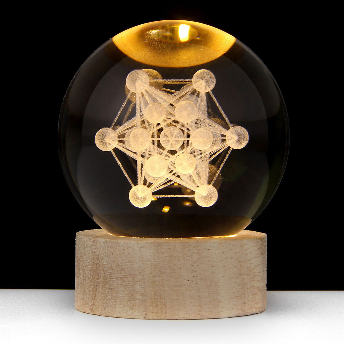 3D Crystal Ball with Warm Light Wooden Base Small Night Light Desktop Decoration Ornaments Holiday Gift USB Plug and Play