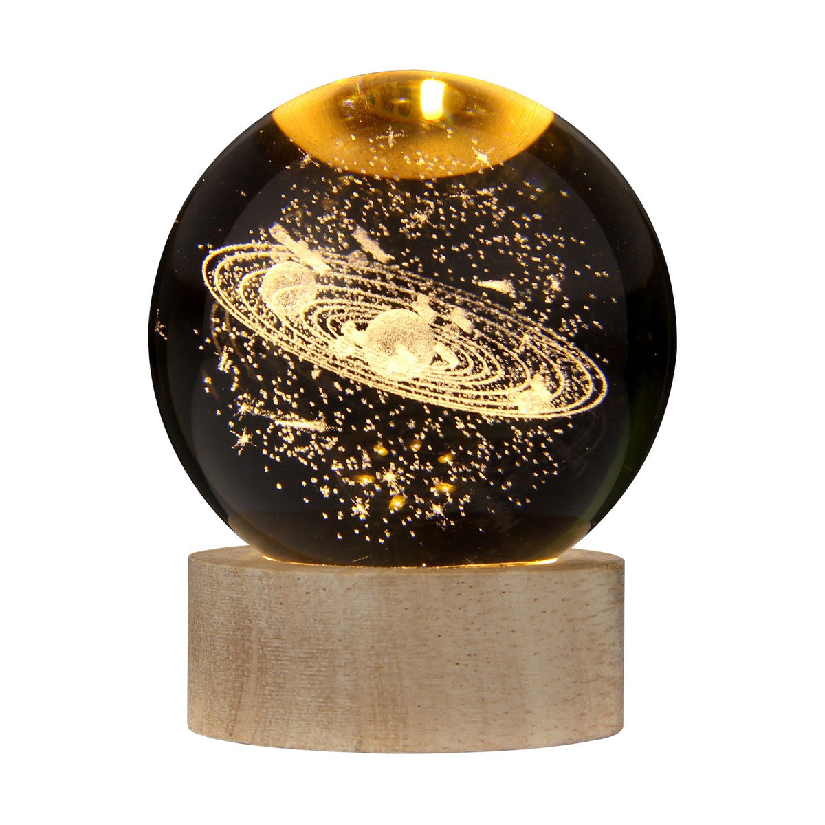 3D Crystal Ball with Warm Light Wooden Base Small Night Light Desktop Decoration Ornaments Holiday Gift USB Plug and Play