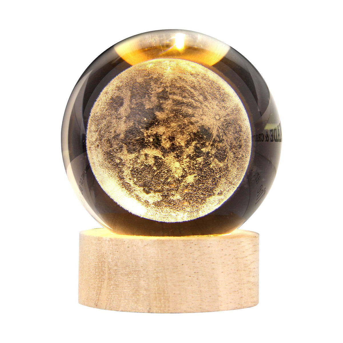 3D Crystal Ball with Warm Light Wooden Base Small Night Light Desktop Decoration Ornaments Holiday Gift USB Plug and Play