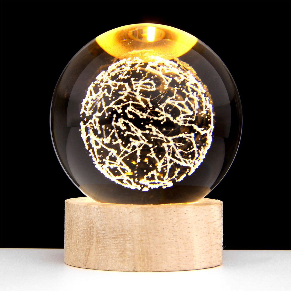 3D Crystal Ball with Warm Light Wooden Base Small Night Light Desktop Decoration Ornaments Holiday Gift USB Plug and Play