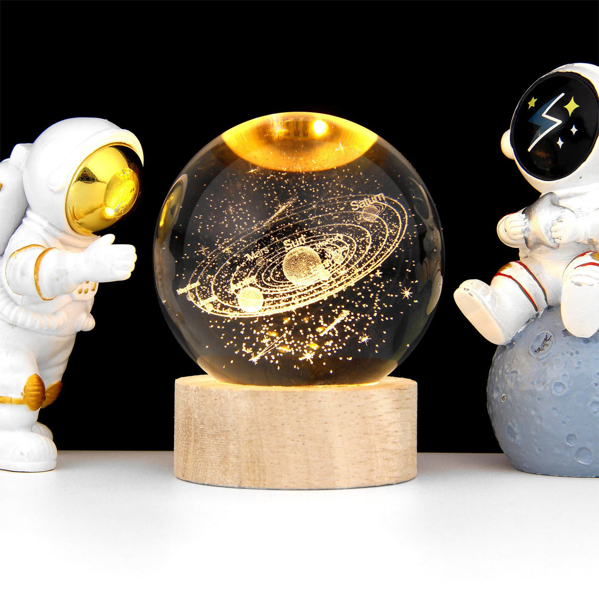 3D Crystal Ball with Warm Light Wooden Base Small Night Light Desktop Decoration Ornaments Holiday Gift USB Plug and Play