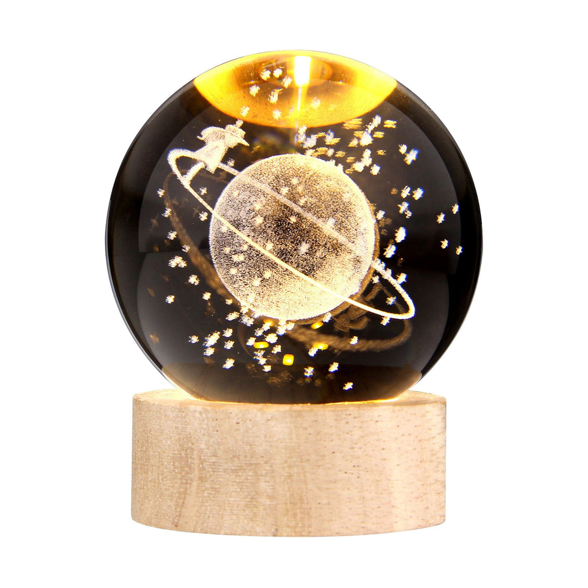 3D Crystal Ball with Warm Light Wooden Base Small Night Light Desktop Decoration Ornaments Holiday Gift USB Plug and Play