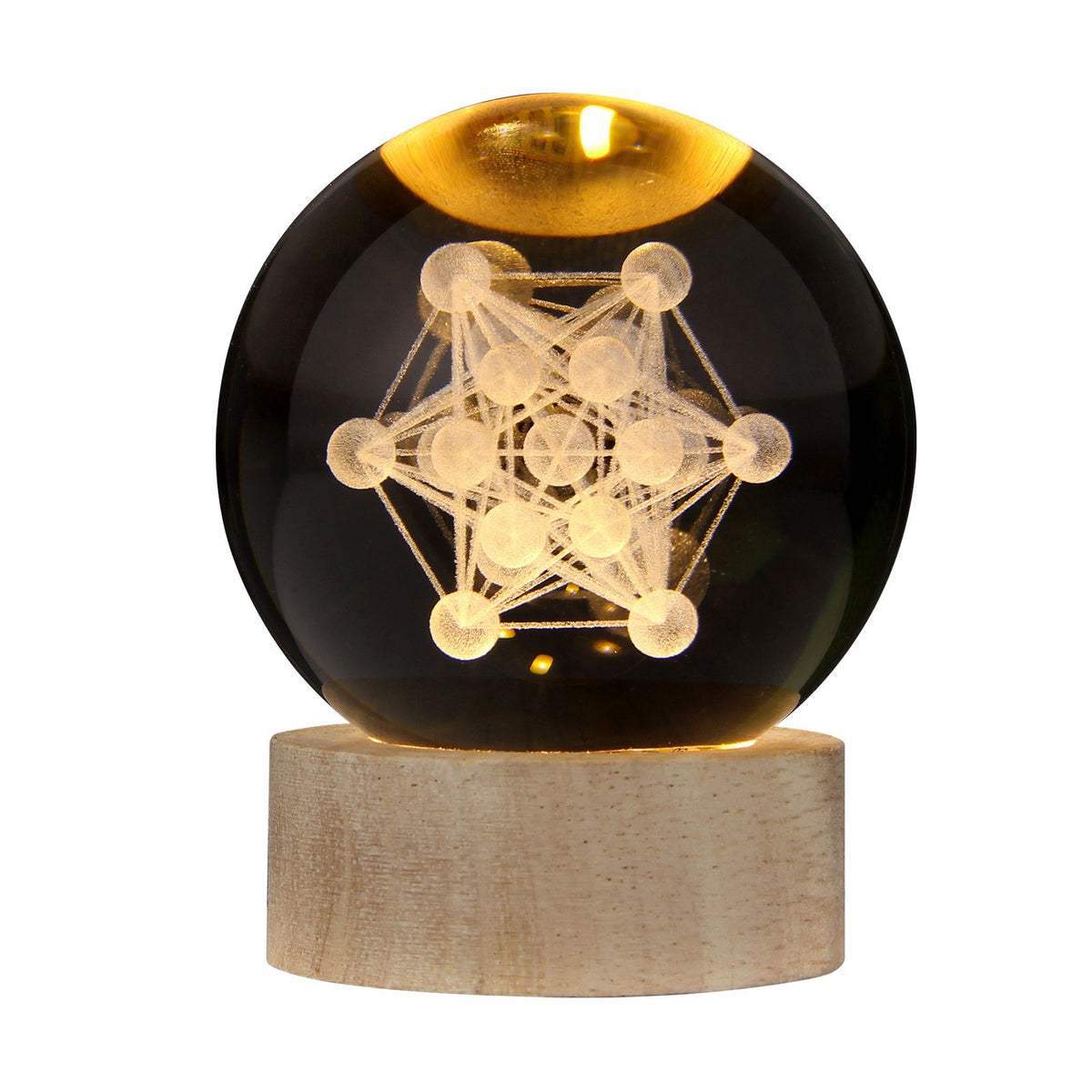 3D Crystal Ball with Warm Light Wooden Base Small Night Light Desktop Decoration Ornaments Holiday Gift USB Plug and Play