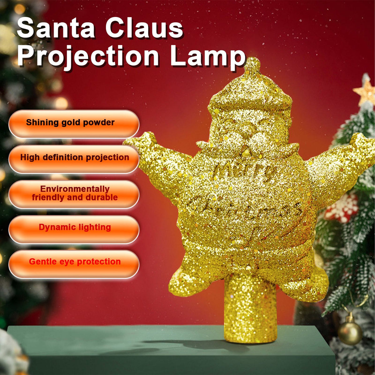LED Christmas Tree Top Projection Light Shiny Gold Christmas Tree Top Decoration with 5 Slides Rotating Dynamic Projection