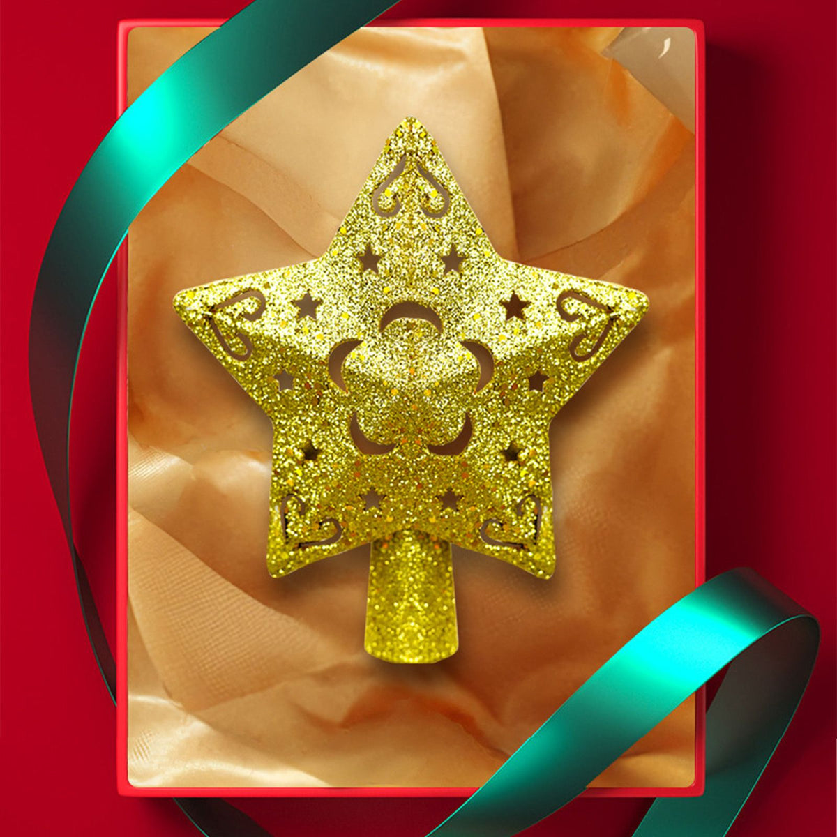 LED Christmas Tree Top Projection Light Shiny Gold Christmas Tree Top Decoration with 5 Slides Rotating Dynamic Projection