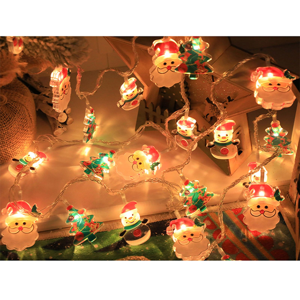 Christmas Light Strings Snowman Santa Christmas Tree Ornaments Festive Window Dressing Lights Warm White LED Xmas Lights for Holiday Decoration