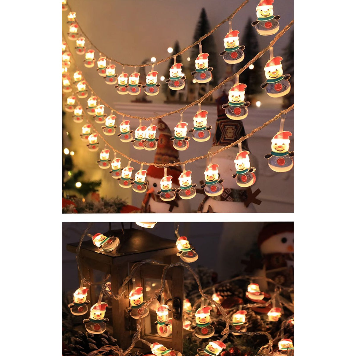 Christmas Light Strings Snowman Santa Christmas Tree Ornaments Festive Window Dressing Lights Warm White LED Xmas Lights for Holiday Decoration