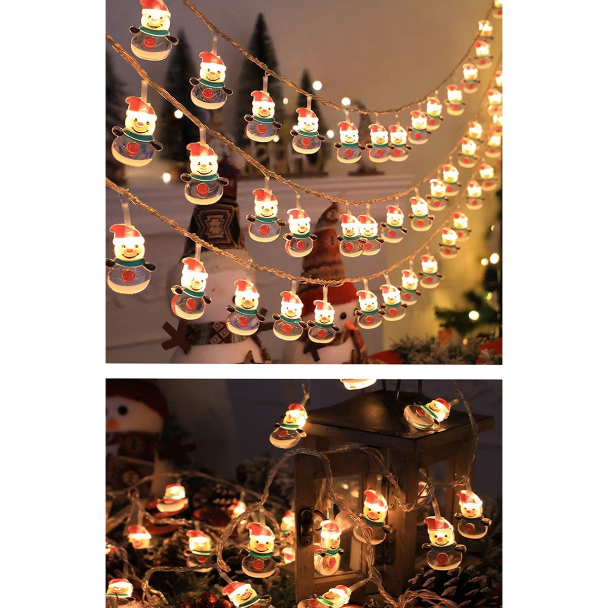 Christmas Light Strings Snowman Santa Christmas Tree Ornaments Festive Window Dressing Lights Warm White LED Xmas Lights for Holiday Decoration