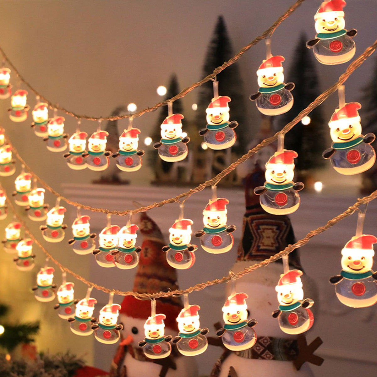 Christmas Light Strings Snowman Santa Christmas Tree Ornaments Festive Window Dressing Lights Warm White LED Xmas Lights for Holiday Decoration