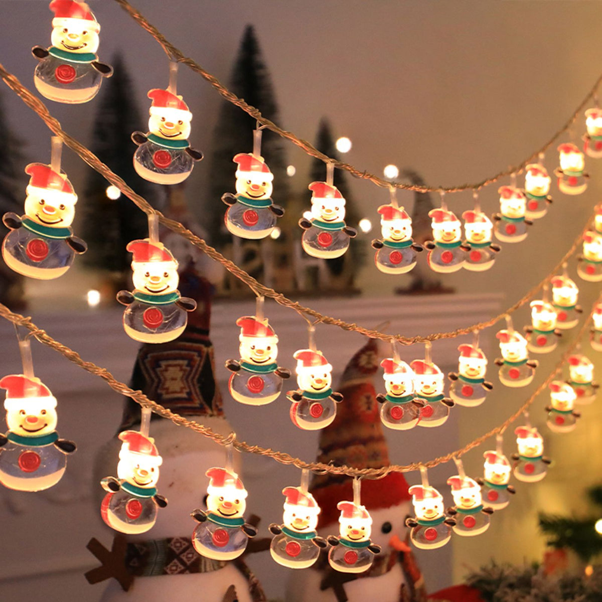 Christmas Light Strings Snowman Santa Christmas Tree Ornaments Festive Window Dressing Lights Warm White LED Xmas Lights for Holiday Decoration
