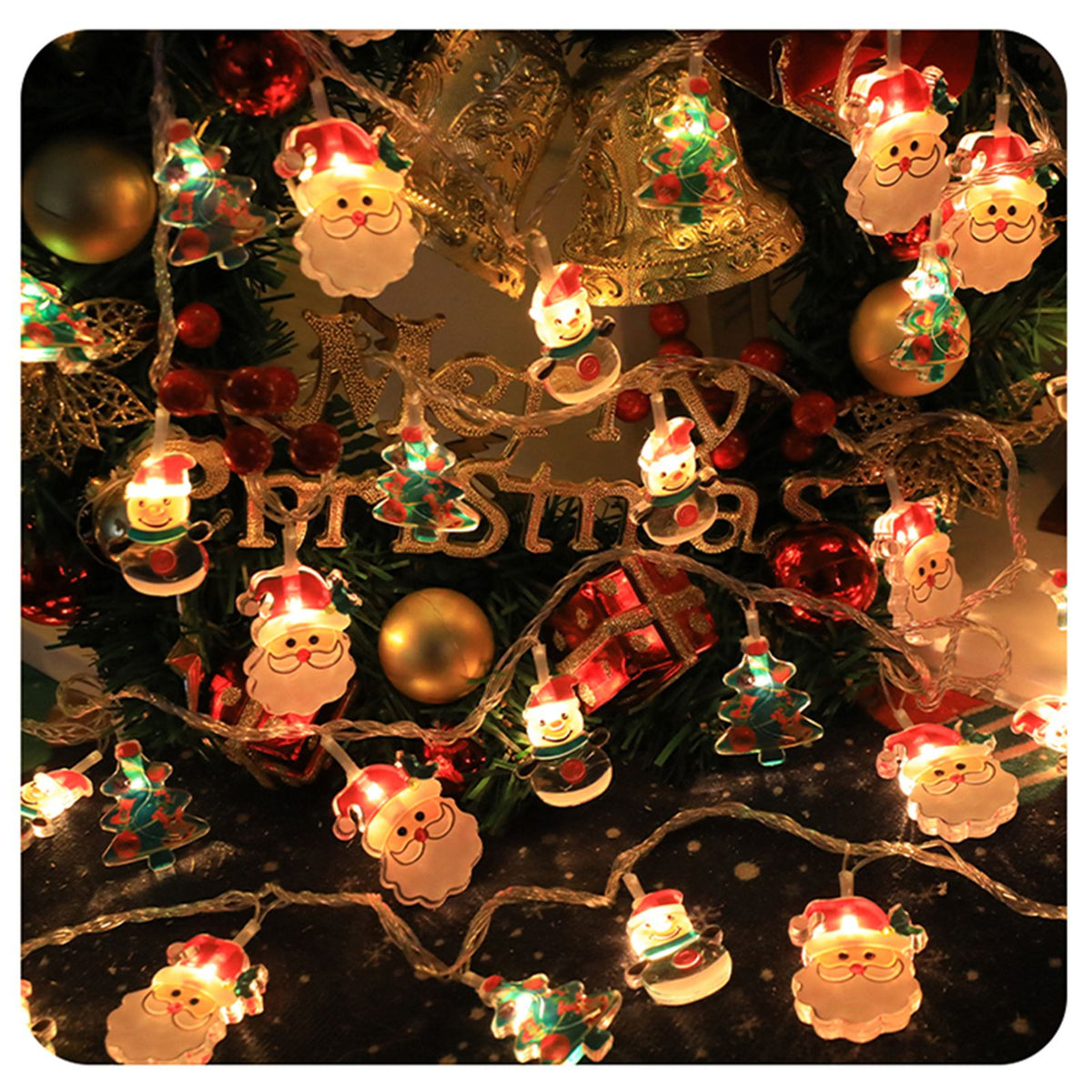 Christmas Light Strings Snowman Santa Christmas Tree Ornaments Festive Window Dressing Lights Warm White LED Xmas Lights for Holiday Decoration
