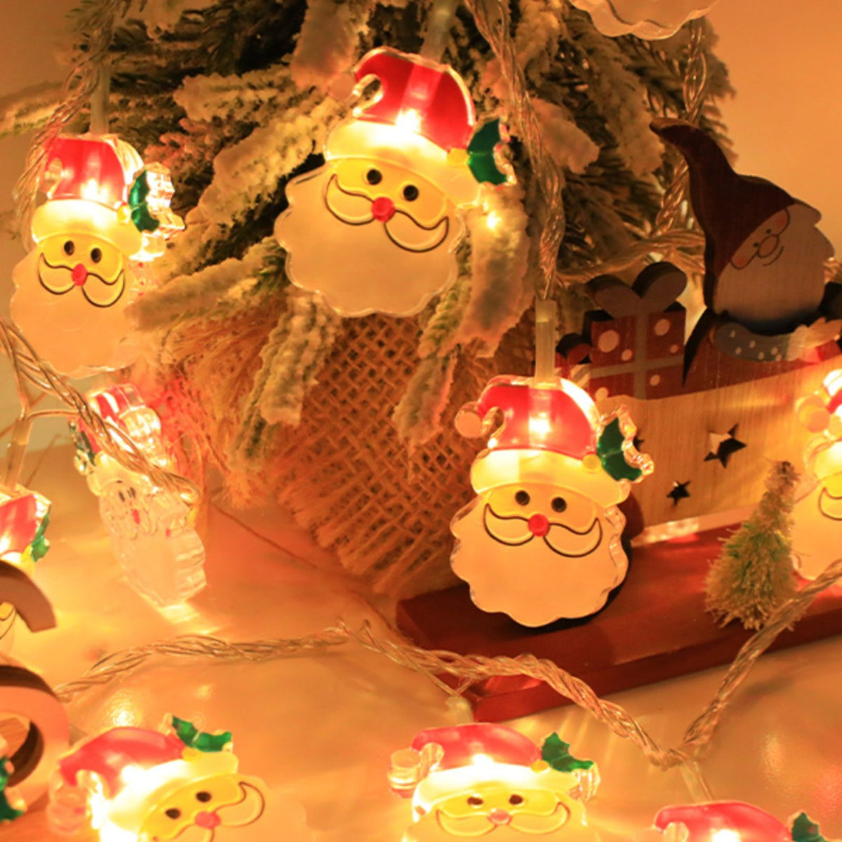 Christmas Light Strings Snowman Santa Christmas Tree Ornaments Festive Window Dressing Lights Warm White LED Xmas Lights for Holiday Decoration