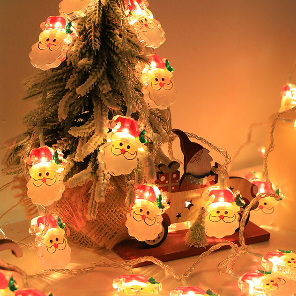 Christmas Light Strings Snowman Santa Christmas Tree Ornaments Festive Window Dressing Lights Warm White LED Xmas Lights for Holiday Decoration