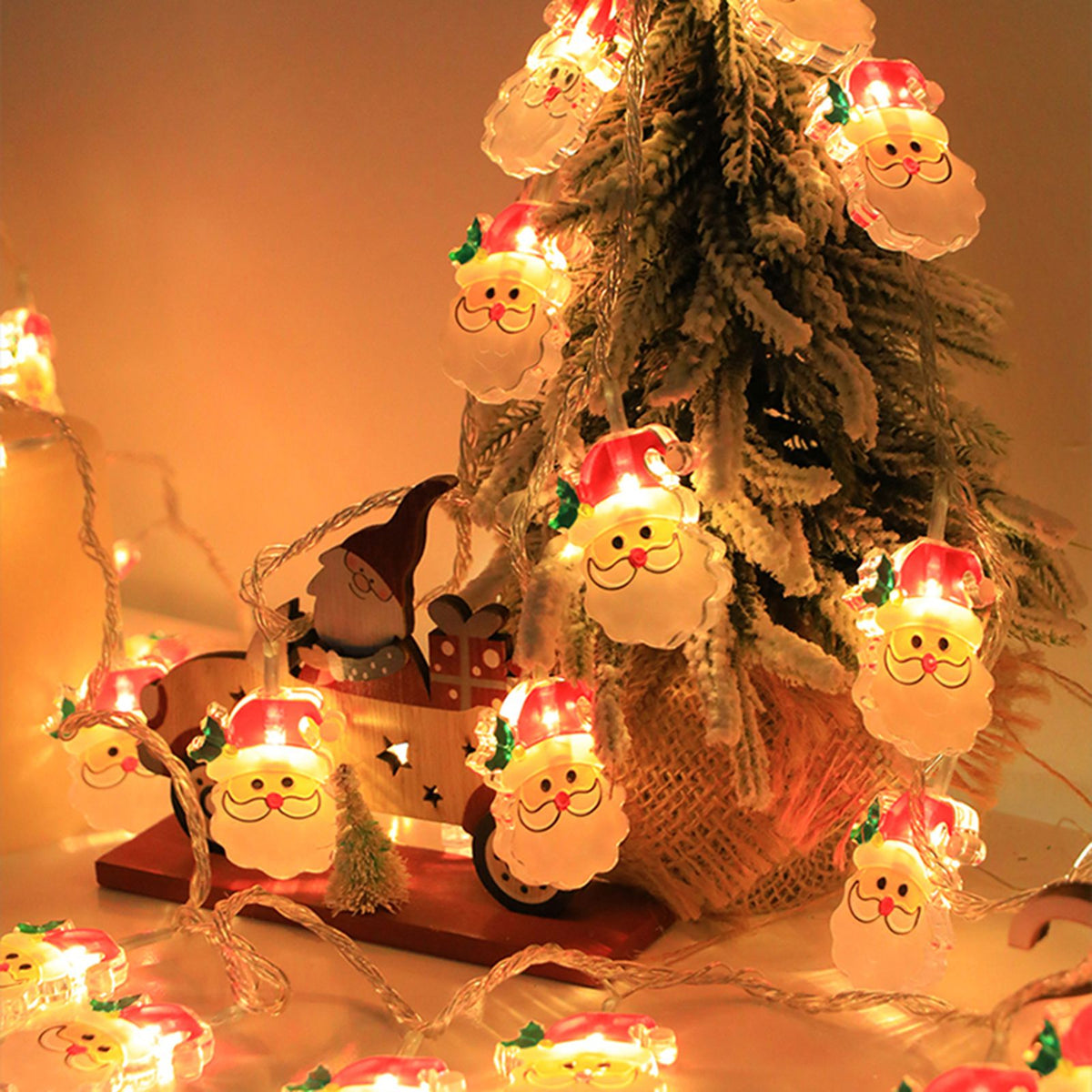 Christmas Light Strings Snowman Santa Christmas Tree Ornaments Festive Window Dressing Lights Warm White LED Xmas Lights for Holiday Decoration