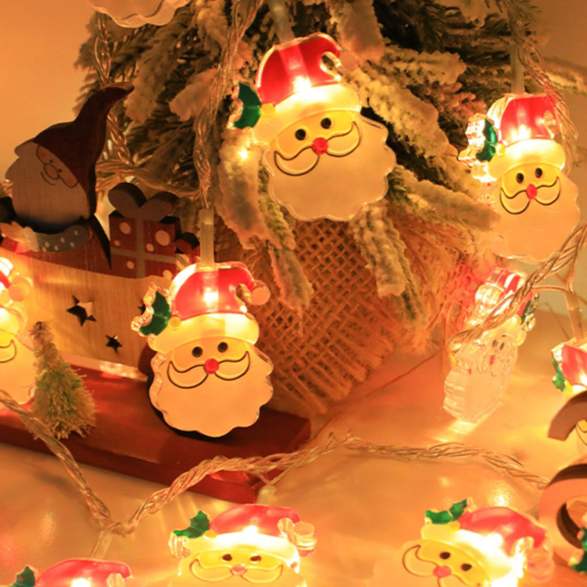Christmas Light Strings Snowman Santa Christmas Tree Ornaments Festive Window Dressing Lights Warm White LED Xmas Lights for Holiday Decoration
