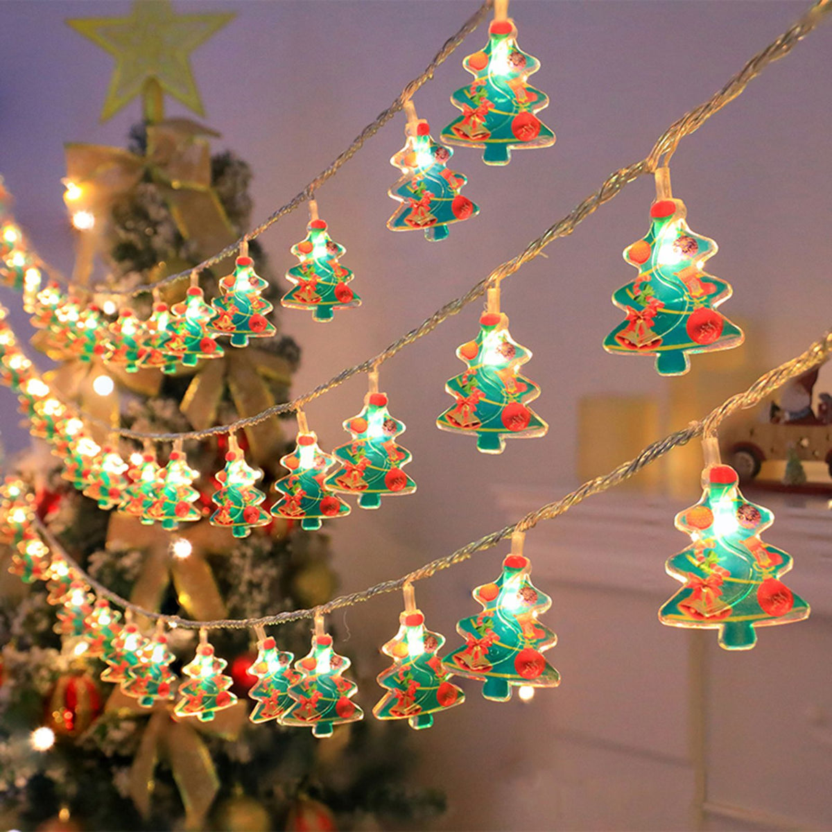 Christmas Light Strings Snowman Santa Christmas Tree Ornaments Festive Window Dressing Lights Warm White LED Xmas Lights for Holiday Decoration