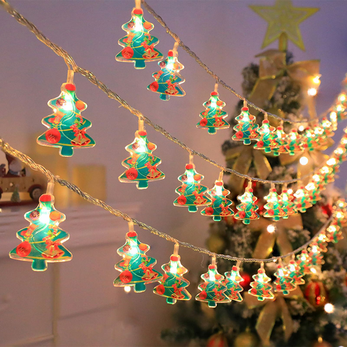 Christmas Light Strings Snowman Santa Christmas Tree Ornaments Festive Window Dressing Lights Warm White LED Xmas Lights for Holiday Decoration