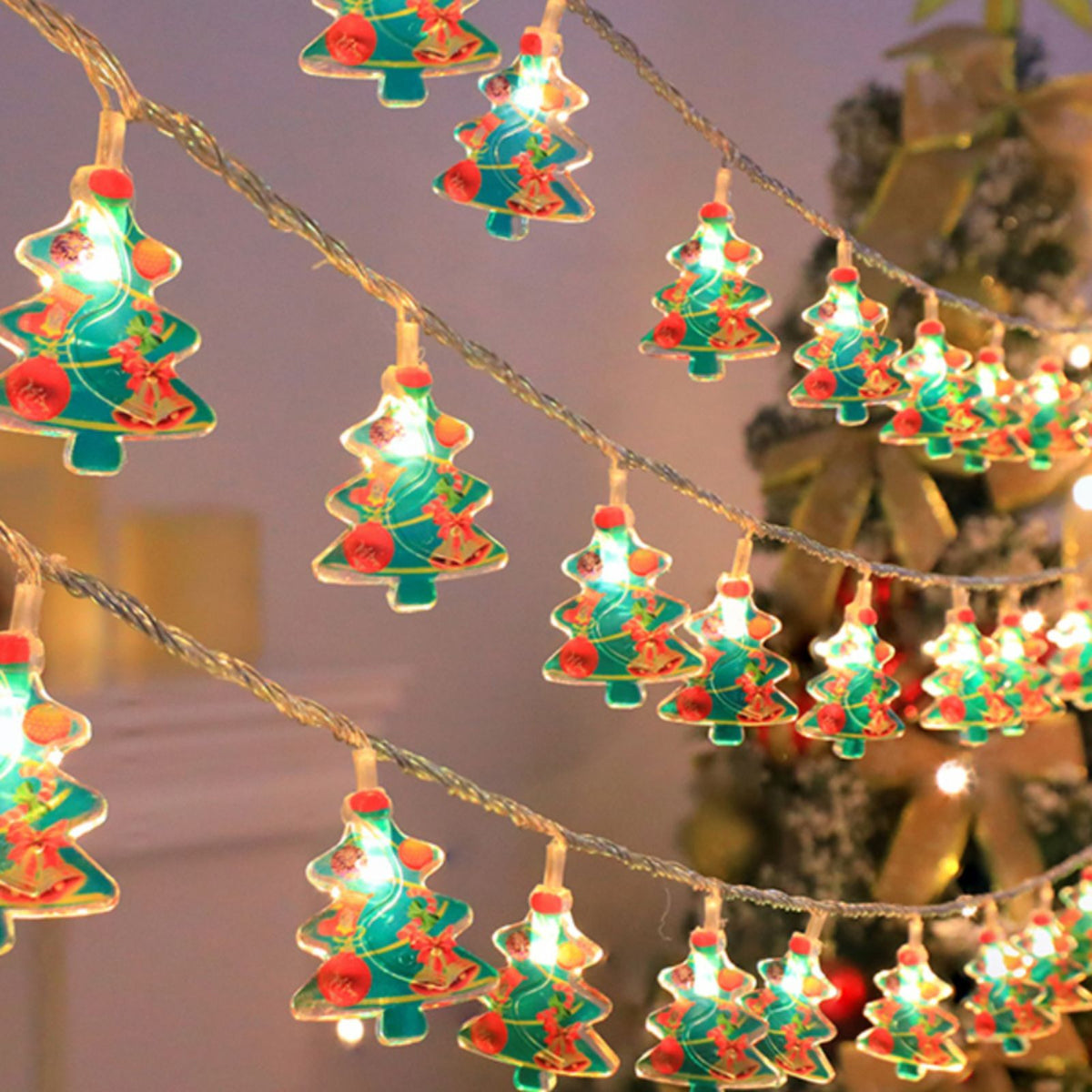 Christmas Light Strings Snowman Santa Christmas Tree Ornaments Festive Window Dressing Lights Warm White LED Xmas Lights for Holiday Decoration