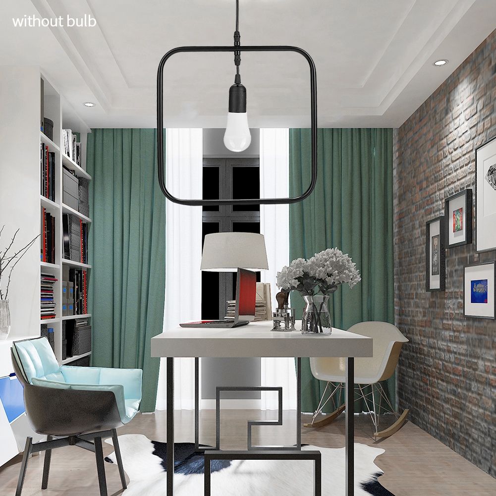E27 Modern LED Lamp Dining Room Bar Geometric Hanging Light Iron Frame Black 220V (Square)