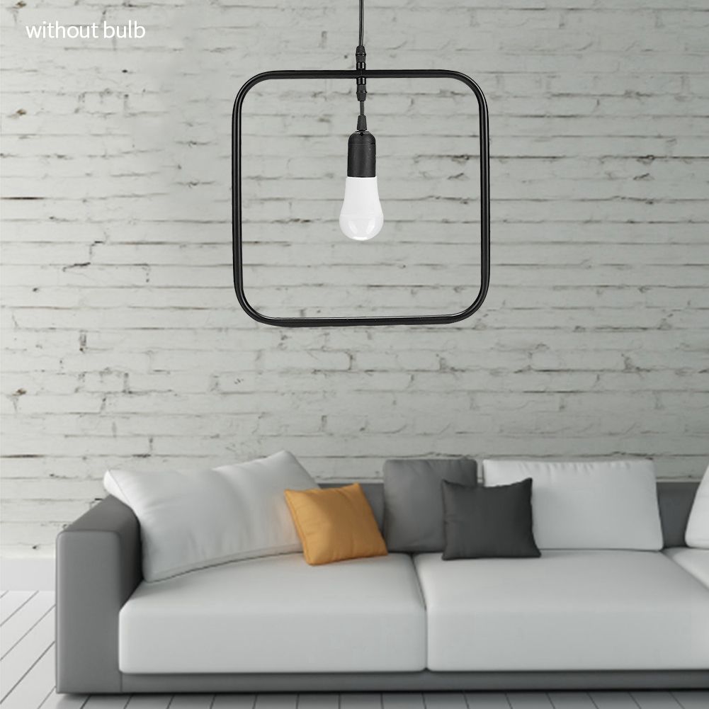 E27 Modern LED Lamp Dining Room Bar Geometric Hanging Light Iron Frame Black 220V (Square)
