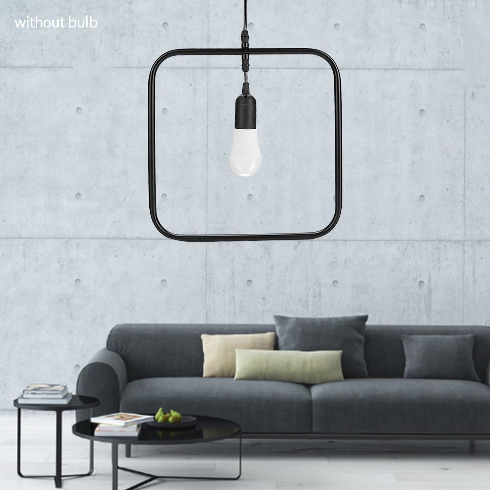 E27 Modern LED Lamp Dining Room Bar Geometric Hanging Light Iron Frame Black 220V (Square)