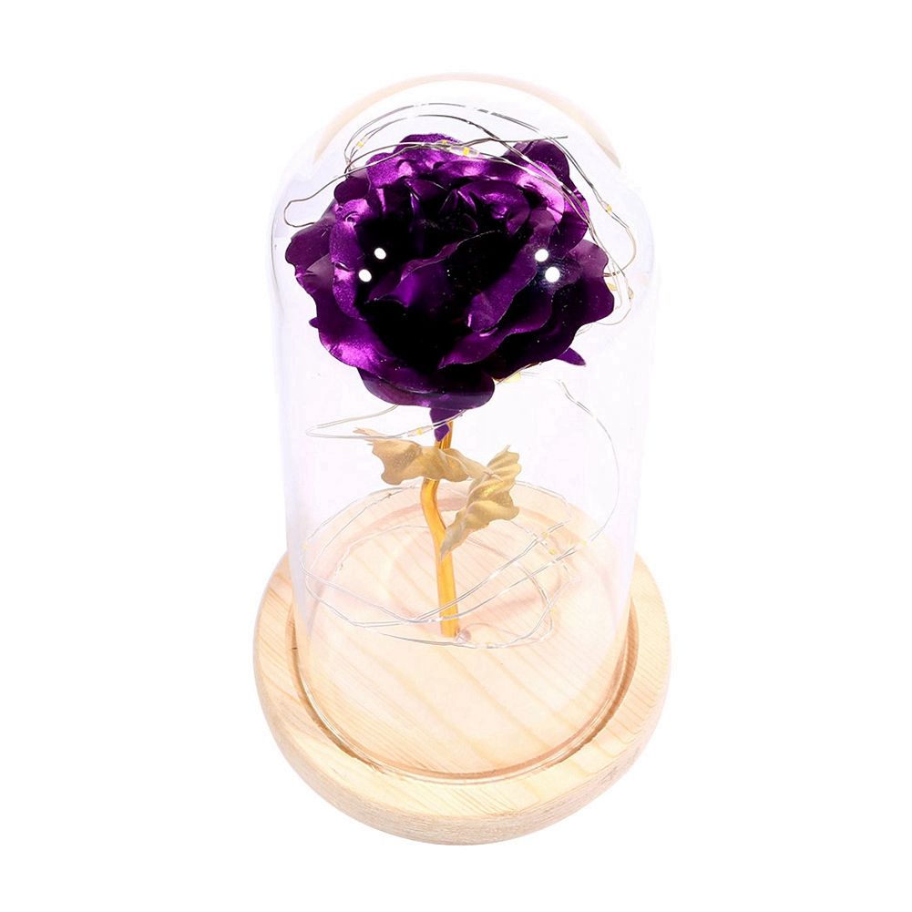 LED Rose Bedside Lamp Glass Night Light Birthday Gift Home Decoration (Purple)