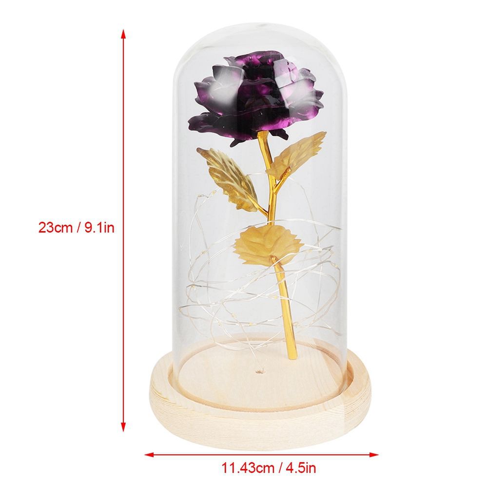 LED Rose Bedside Lamp Glass Night Light Birthday Gift Home Decoration (Purple)
