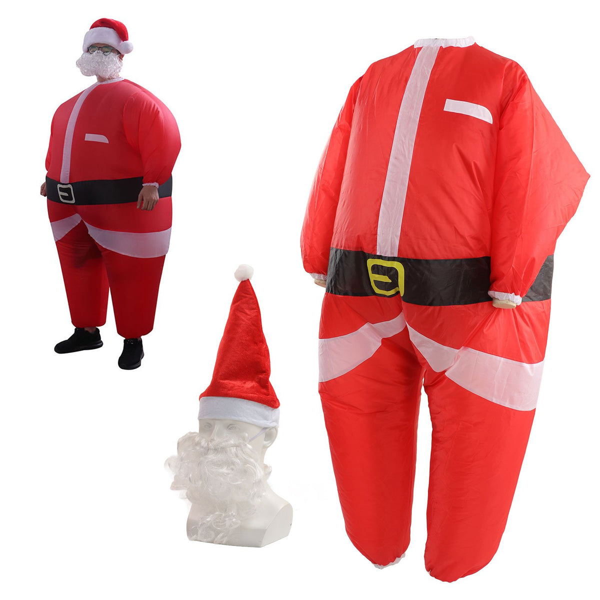 Inflatable Santa Suit Vivid Colors Battery Powered Inflator Polyester Inflatable Christmas Suit for 5.2 to 6.1ft Tall