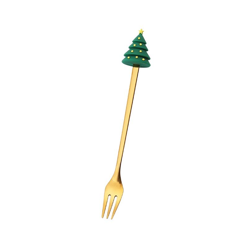 4PCS Christmas Spoon Fork Set Stainless Steel Santa Christmas Tree Shaped Decor Tableware for Home Dinner with Green Box