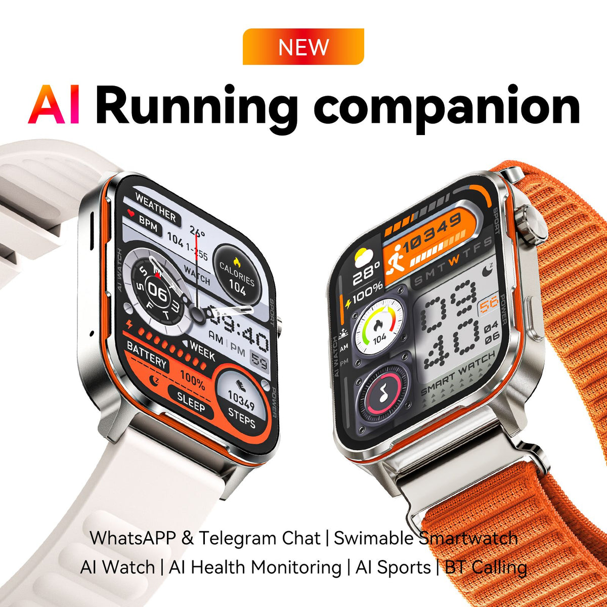AI-WATCH2 Full Touch Screen Smart Fitness Watch for Men Women，black