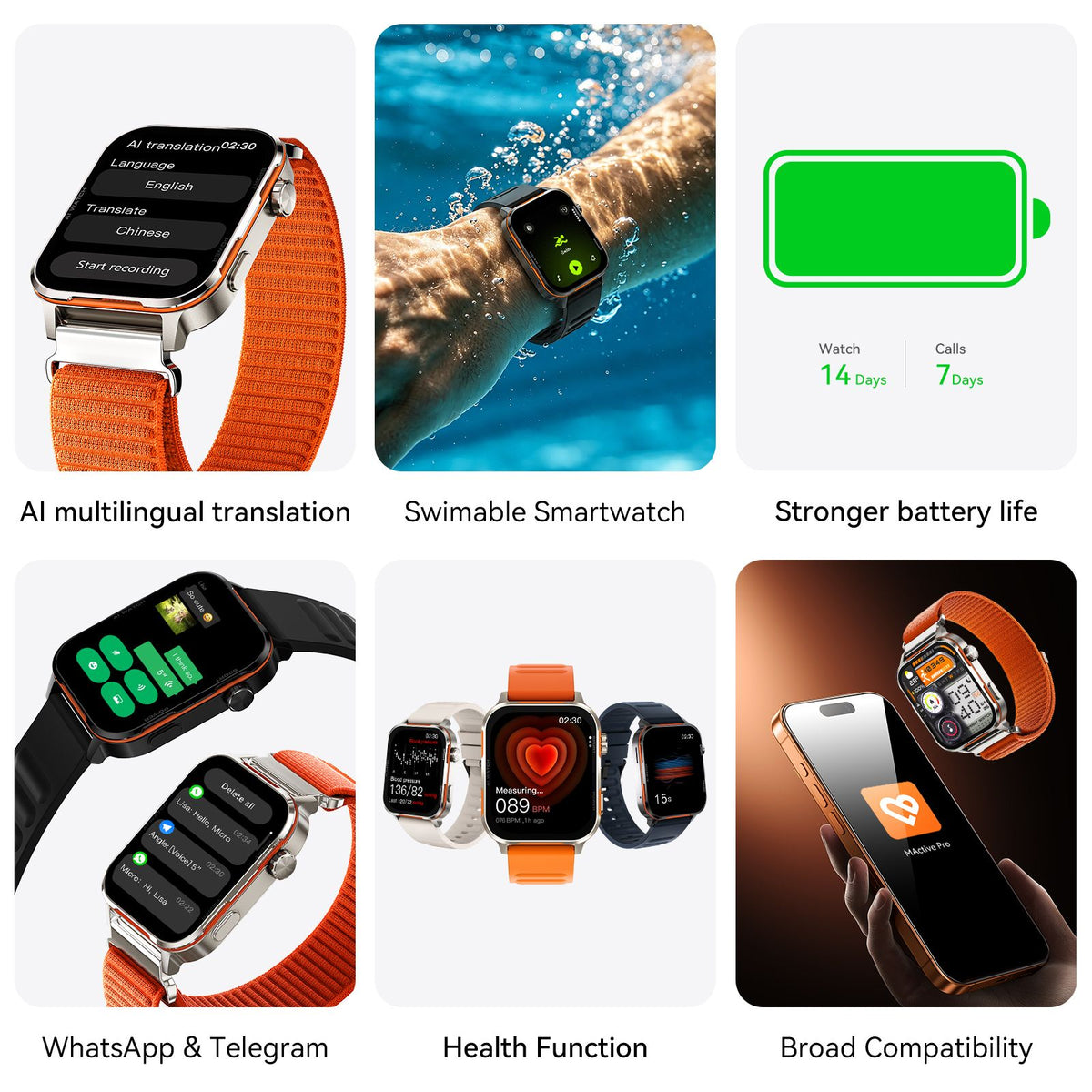 AI-WATCH2 Full Touch Screen Smart Fitness Watch for Men Women，black