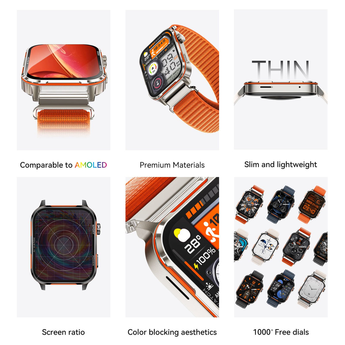 AI-WATCH2 Full Touch Screen Smart Fitness Watch for Men Women，black
