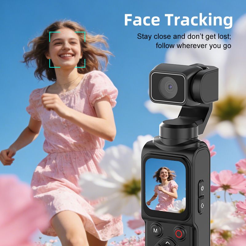 AT-M105 Pocket Gimbal Vlog Camera, 4K HD Handheld Video Camera，pink，32GB