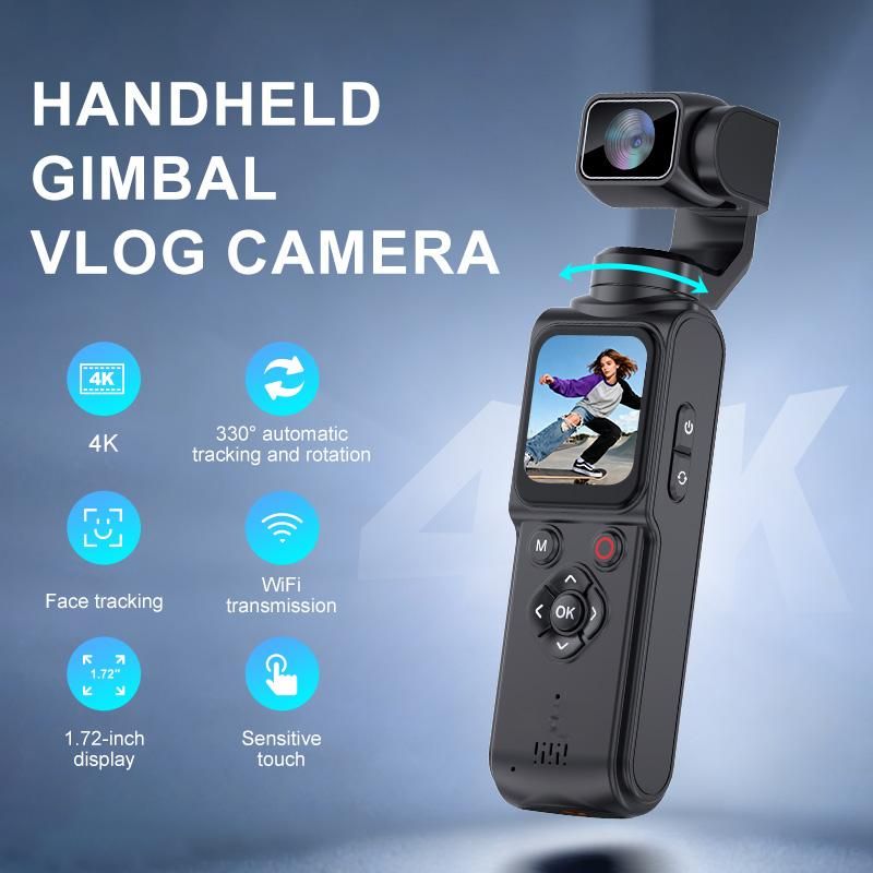 AT-M105 Pocket Gimbal Vlog Camera, 4K HD Handheld Video Camera，pink，32GB