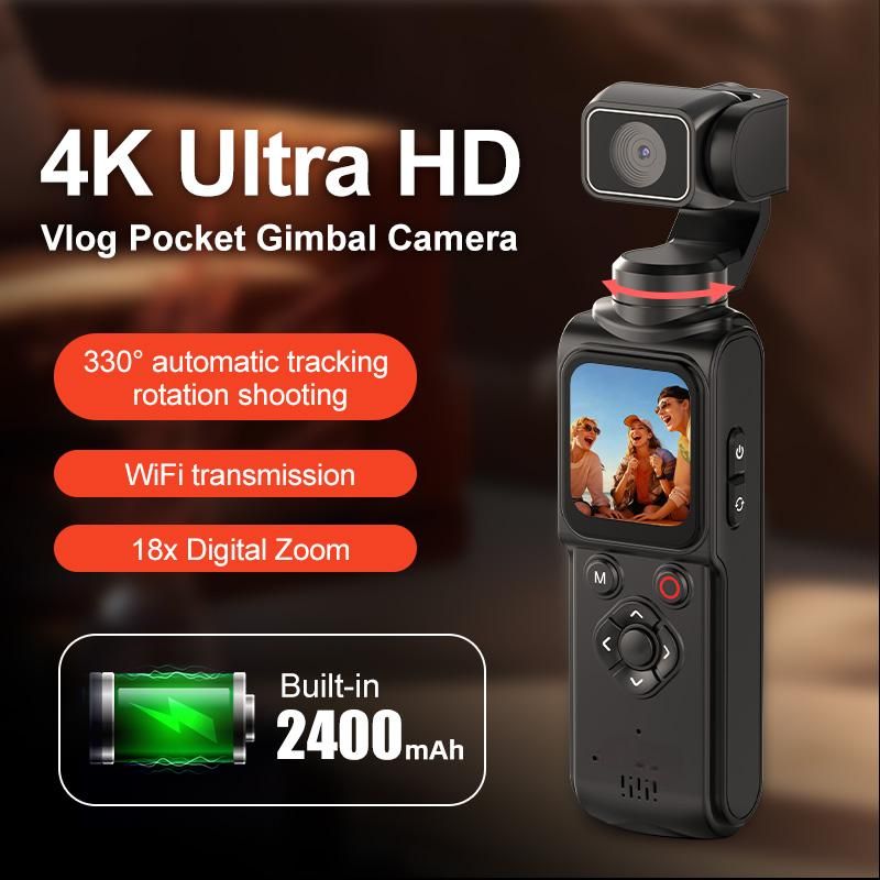 AT-M105 Pocket Gimbal Vlog Camera, 4K HD Handheld Video Camera，white，16GB